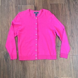 NWOT Karen Scott Vibrant Pink  Cardigan Sweater with Silver. Buttons